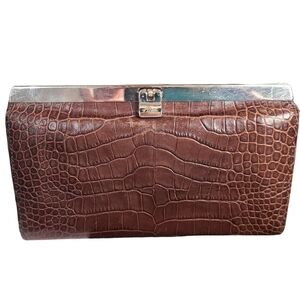 Abas Brown Crocodile Embossed Wallet with Silver Accent